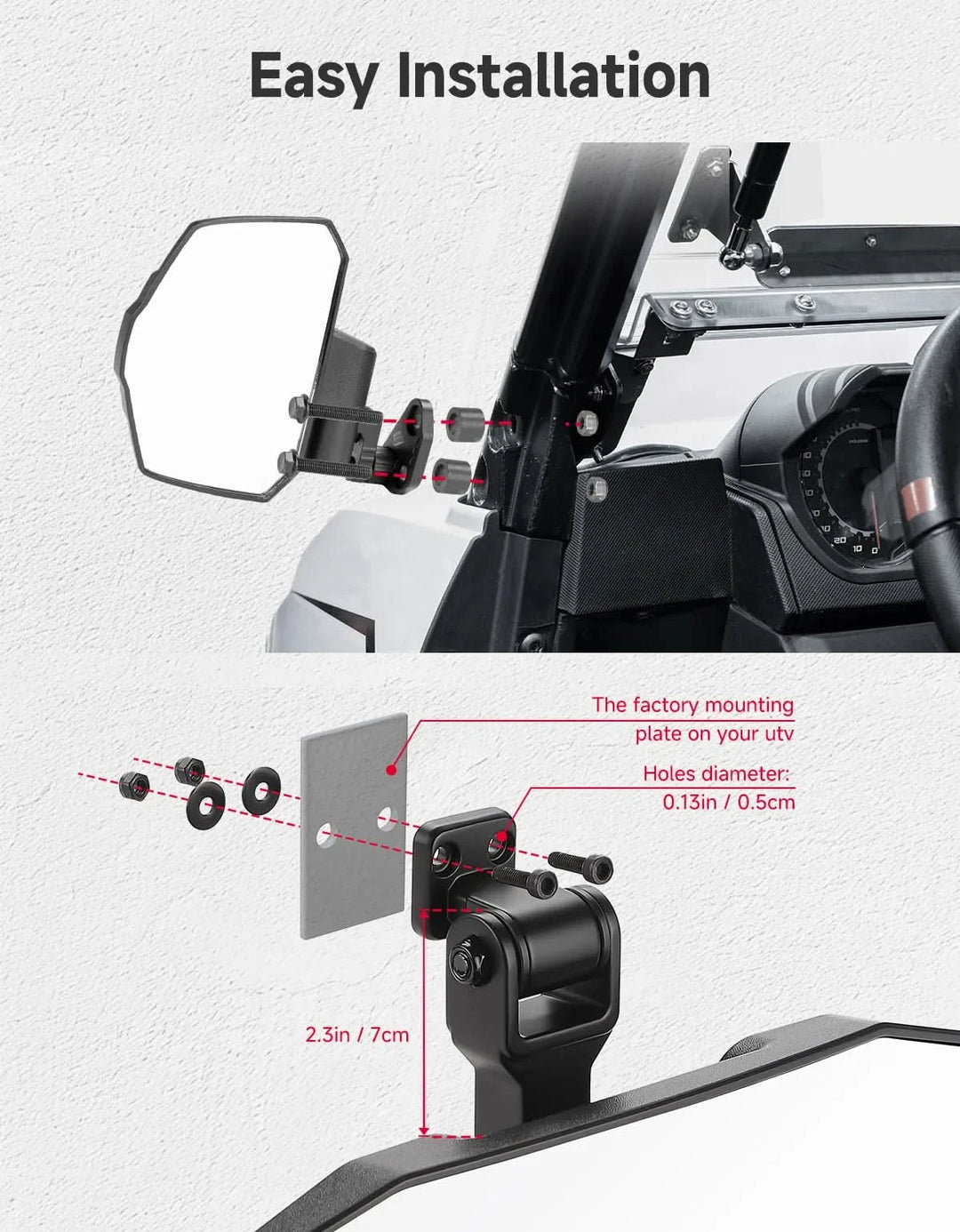 UTV Side Mirrors for Polaris Ranger XP 1000 / Crew XP 1000 2018-2026
