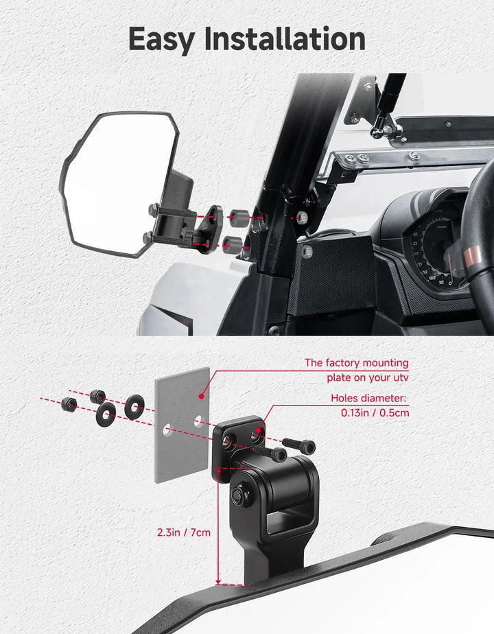 UTV Side Mirrors for Polaris Ranger XP 1000 / Crew XP 1000 2018-2026
