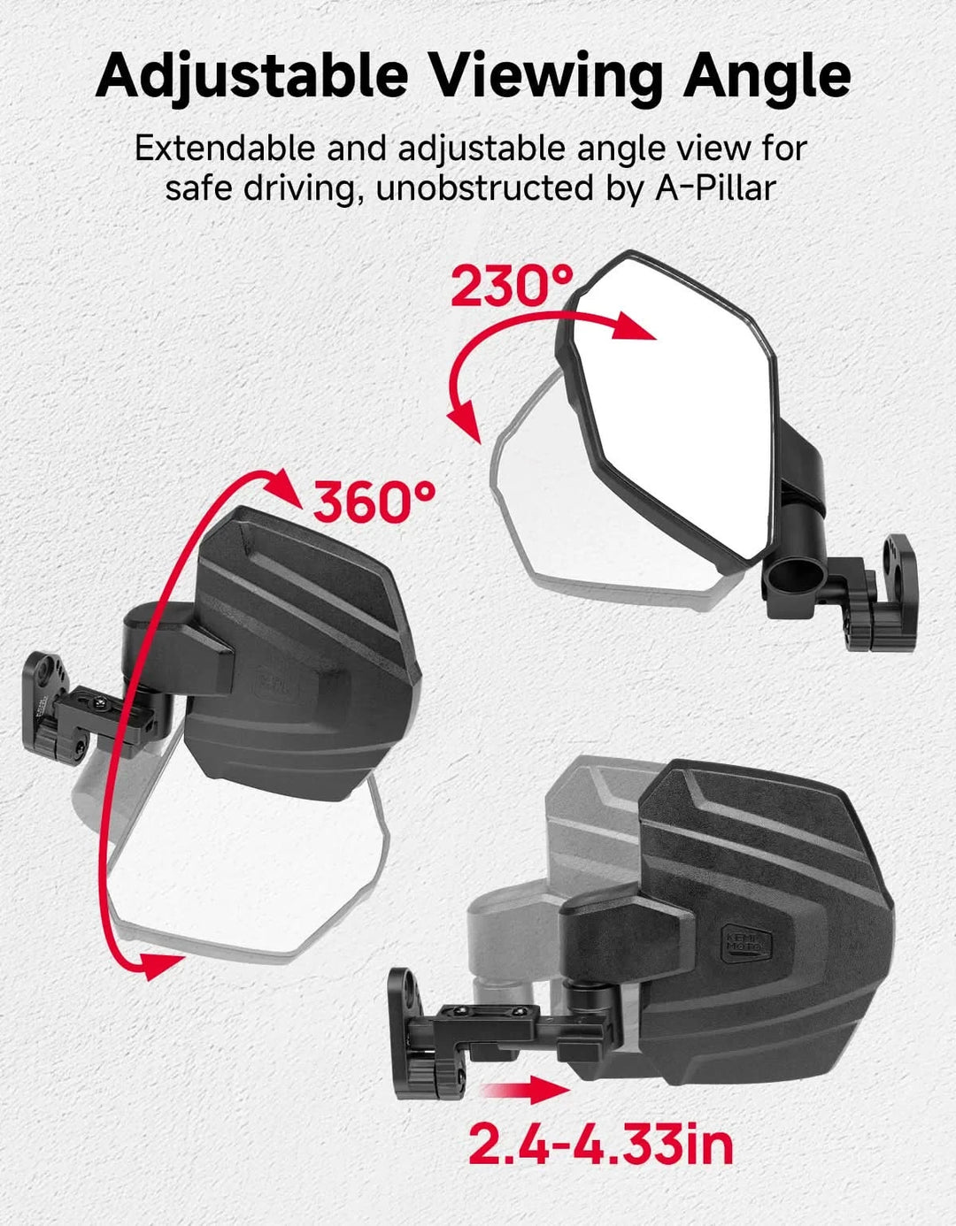 UTV Side Mirrors for Polaris Ranger XP 1000 / Crew XP 1000 2018-2026