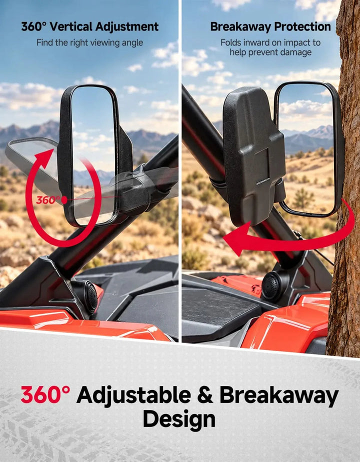 UTV Side Mirrors & Rear View Mirror Fits 1.6-2 inch Roll Cage For RZR /Maverick/Teryx/Mule/ Zforce /Pioneer