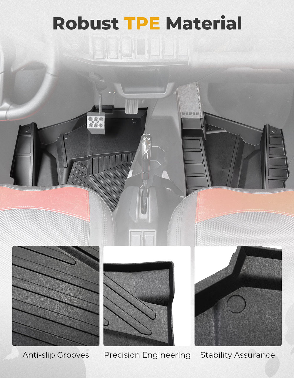 Front TPE Floor Mats for Polaris RZR XP 1000/4 1000 2024-2025 - Kemimoto