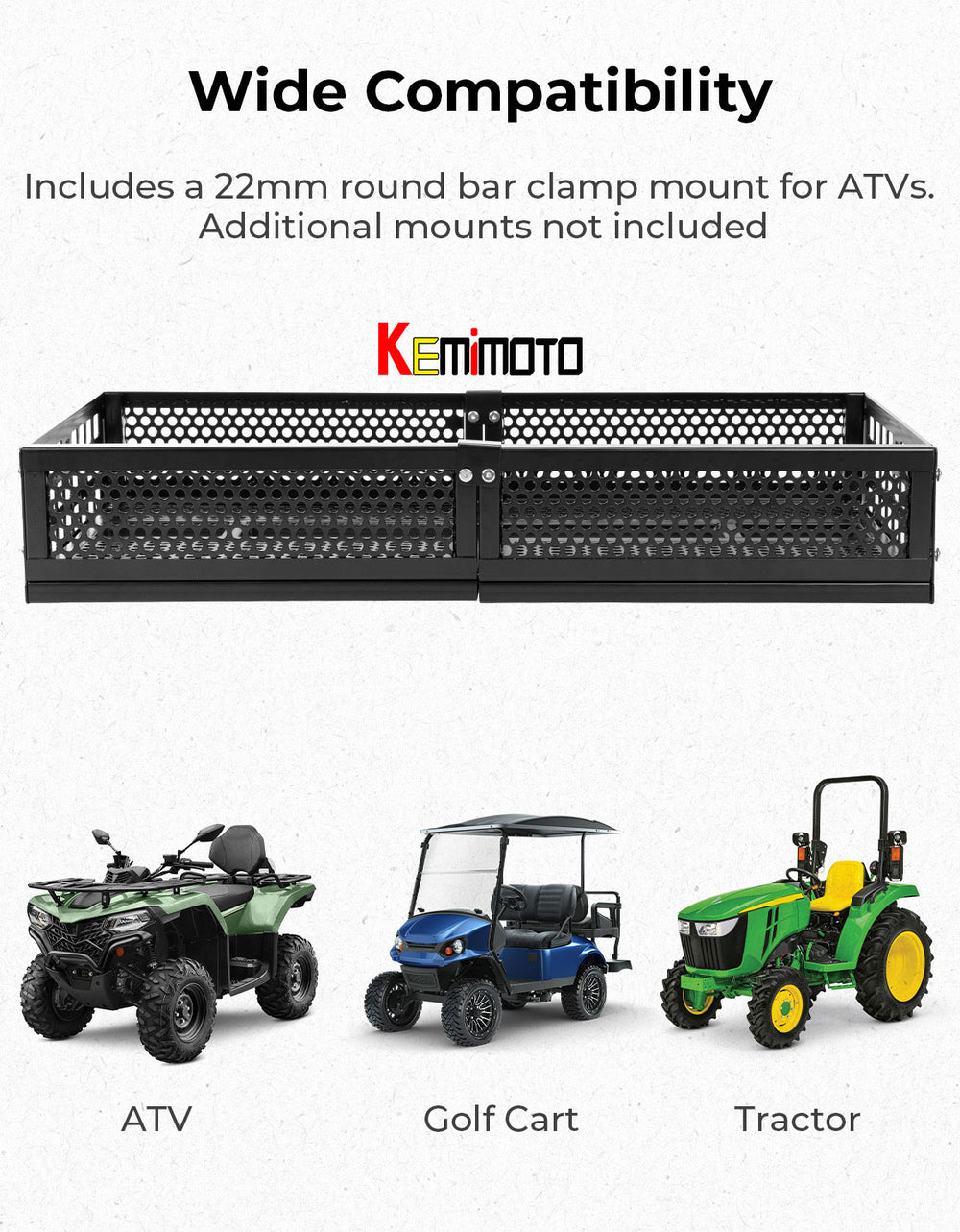 Kemimoto ATV Front Cargo Basket with Steel Mesh Surface for Kawasaki, Universal for Golf Cart Tractor - Kemimoto