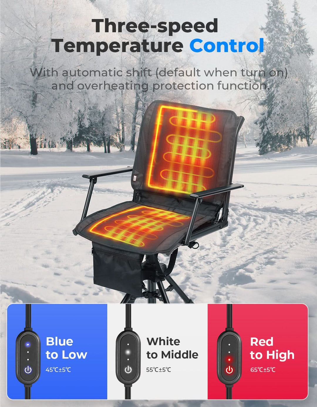 Heated Seat Cushion 3 Mode Adjustable Fast Heating Foldable Chair Pad for Indoor and Outdoor Use - Kemimoto