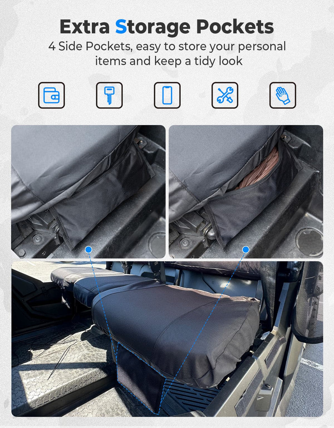 Water-resistant Seat Cover with Storage Pocket for Tracker 800SX - Kemimoto