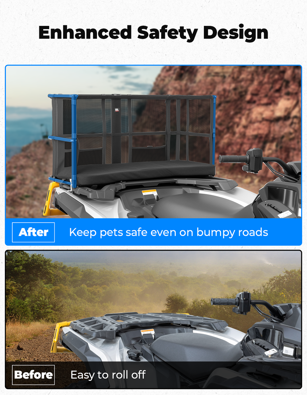 ATV Dog Carrier Seat with Safety Steel Frame for Can-Am Sportsman, Honda, Kawasaki - Kemimoto