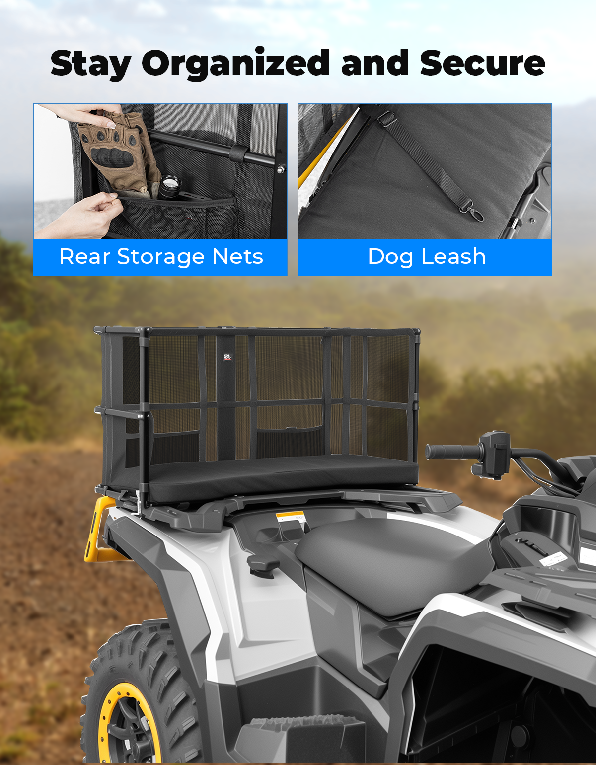 ATV Dog Carrier Seat with Safety Steel Frame for Can-Am Sportsman, Honda, Kawasaki - Kemimoto