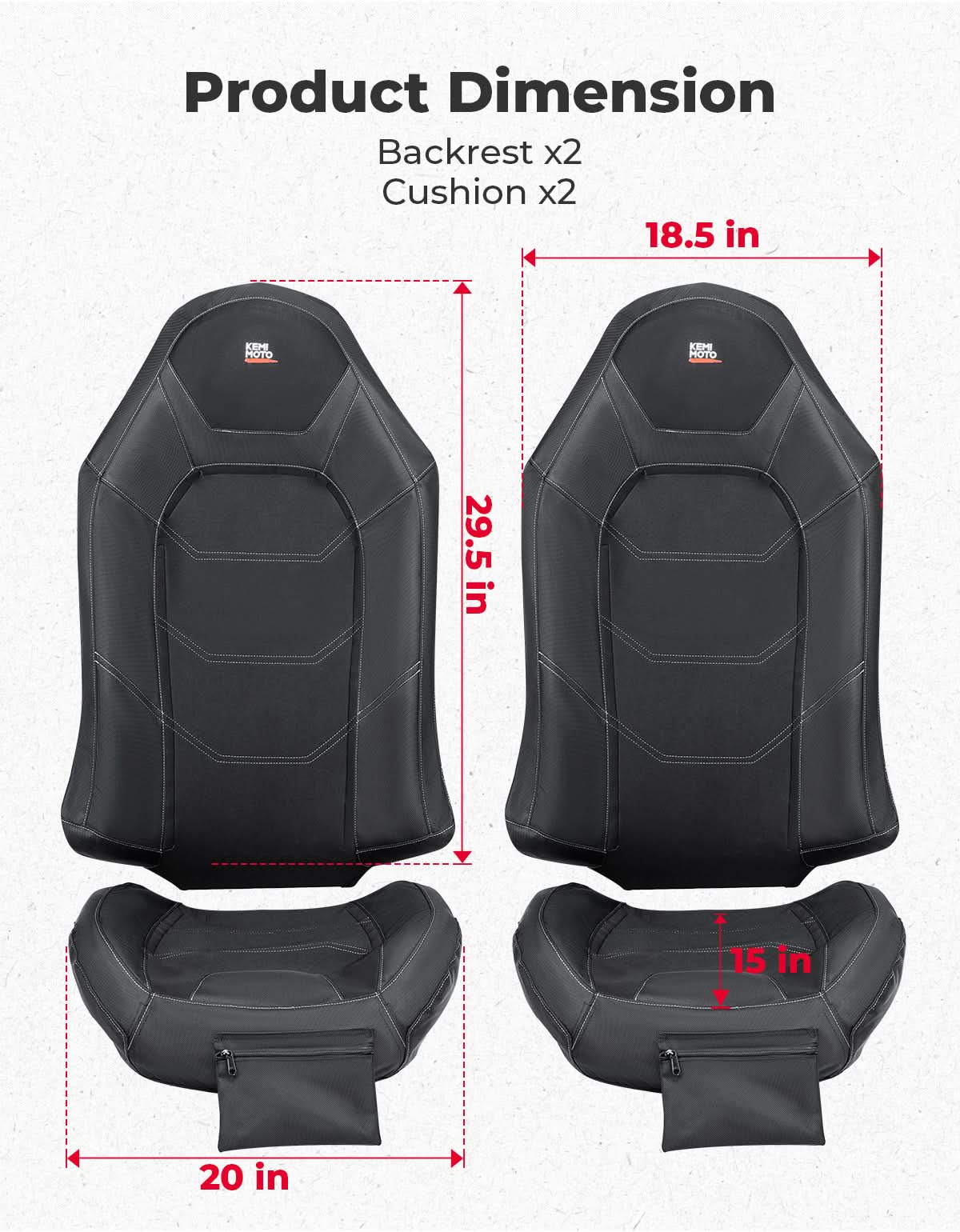 Seat Covers with Pocket for Polaris RZR XP 1000 / XP Turbo / RS1 (2014–2023) - Kemimoto