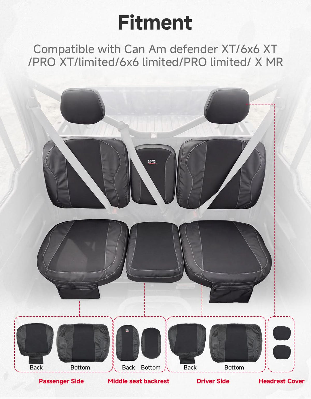 Water-Resistant  Bolstered Split Bench Seat Covers For Can-Am Defender X MR (2016+)