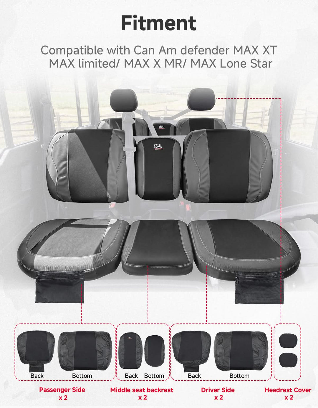 Bolstered Split Bench Seat Covers For Can-Am Defender (2016+)