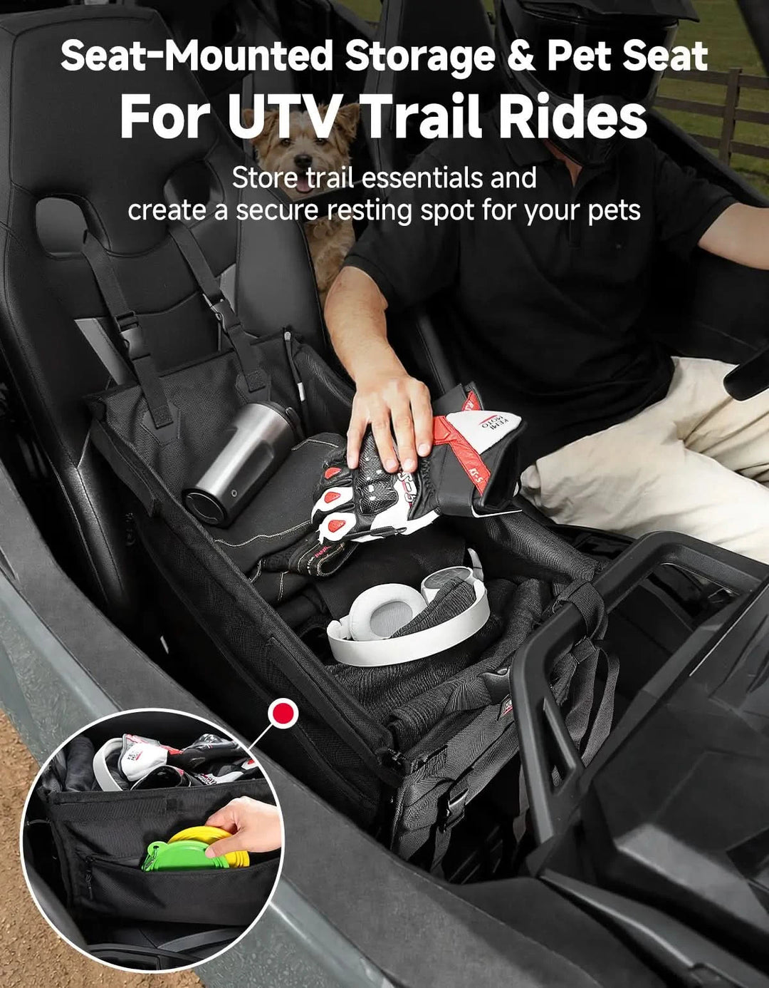 UTV Accessory Dog Booster Seat with Side Pockets