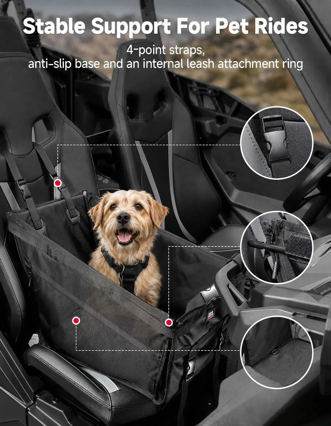 UTV Accessory Dog Booster Seat with Side Pockets
