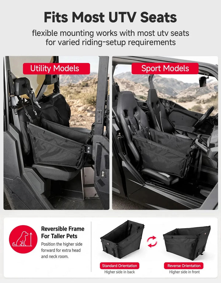 UTV Accessory Dog Booster Seat with Side Pockets