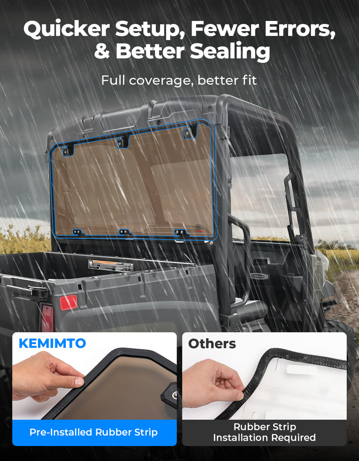 Anti-UV Tinted Rear Window for Polaris Ranger Midsize 570 500, Crew/SP/ETX/EV - Kemimoto