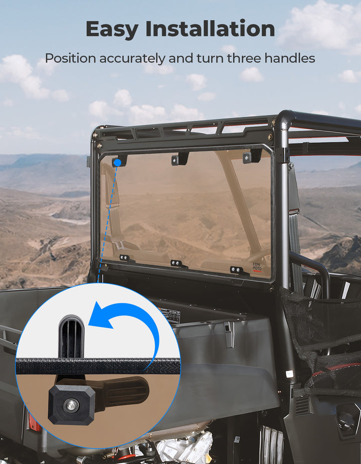 Anti-UV Tinted Rear Window for Polaris Ranger Midsize 570 500, Crew/SP/ETX/EV - Kemimoto