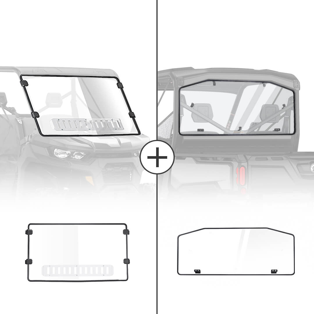 Rear & Front Vented Full Windshield for Can Am Defender - Kemimoto