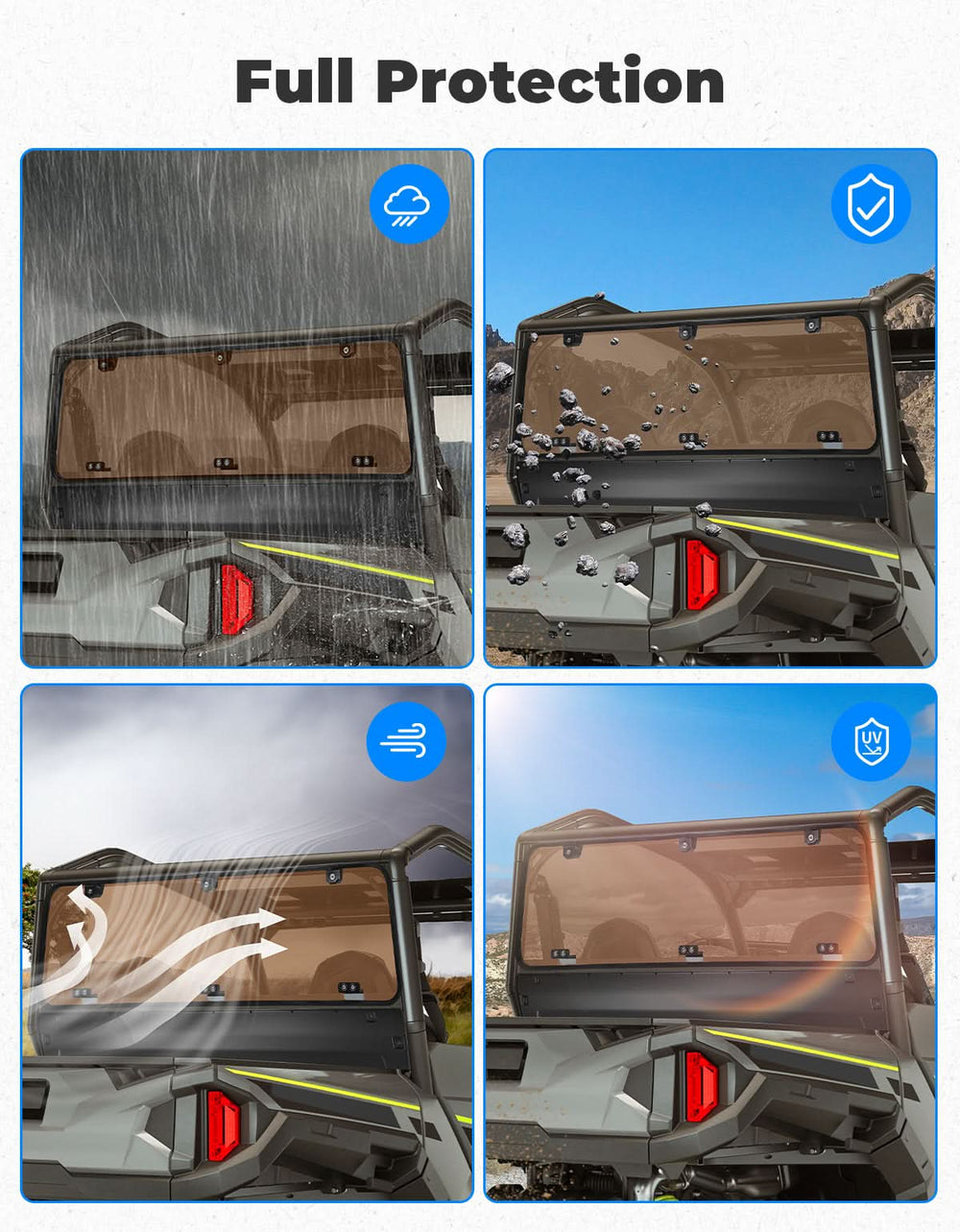 Tinted Rear Hard Windshield for Polaris General 1000/4/XP 1000/4 2016-2025 - Kemimoto