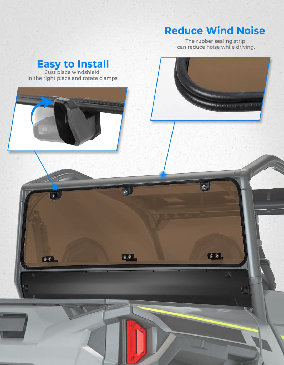 Tinted Rear Hard Windshield for Polaris General 1000/4/XP 1000/4 2016-2025 - Kemimoto
