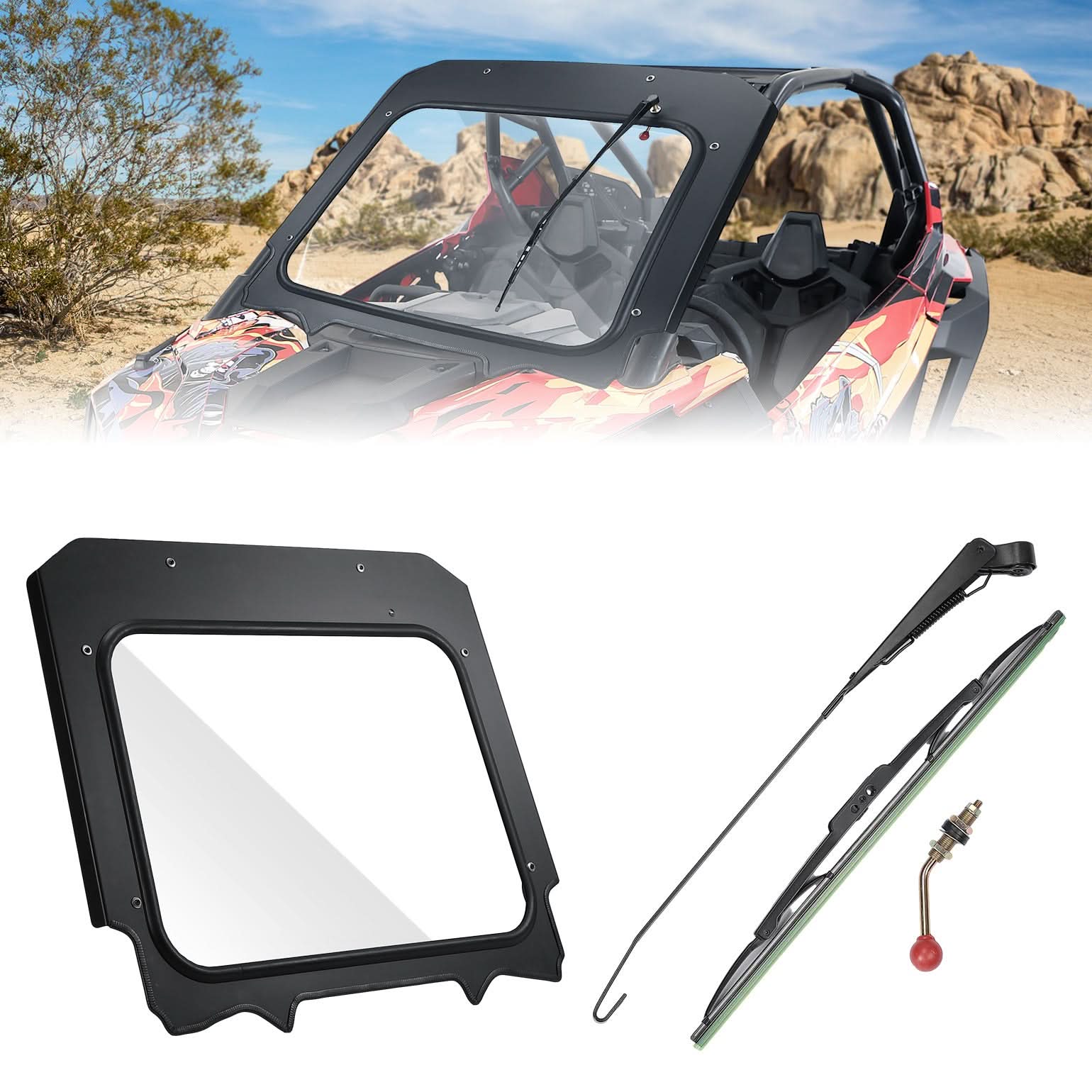 Glass Windshield with Manual Wipers for Polaris RZR PRO XP / RZR Turbo ...