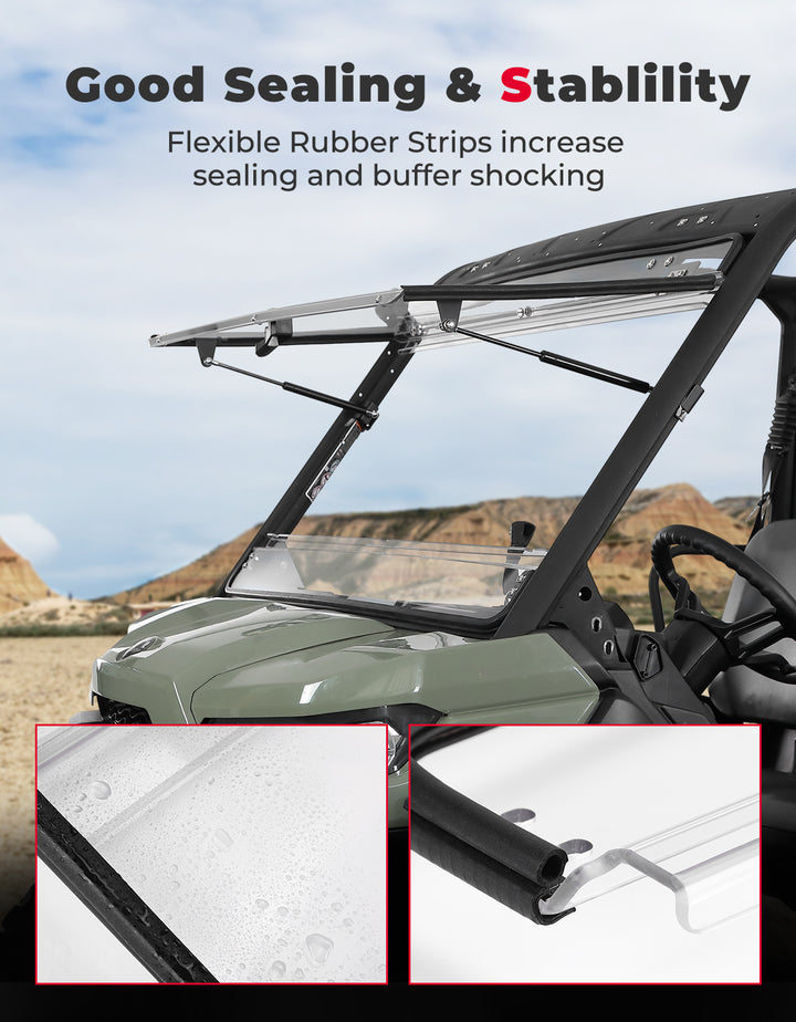 3-in-1 Flip Windshield 1/5" Thick Polycarbonate for Can-Am Defender HD5/8/10 - Kemimoto