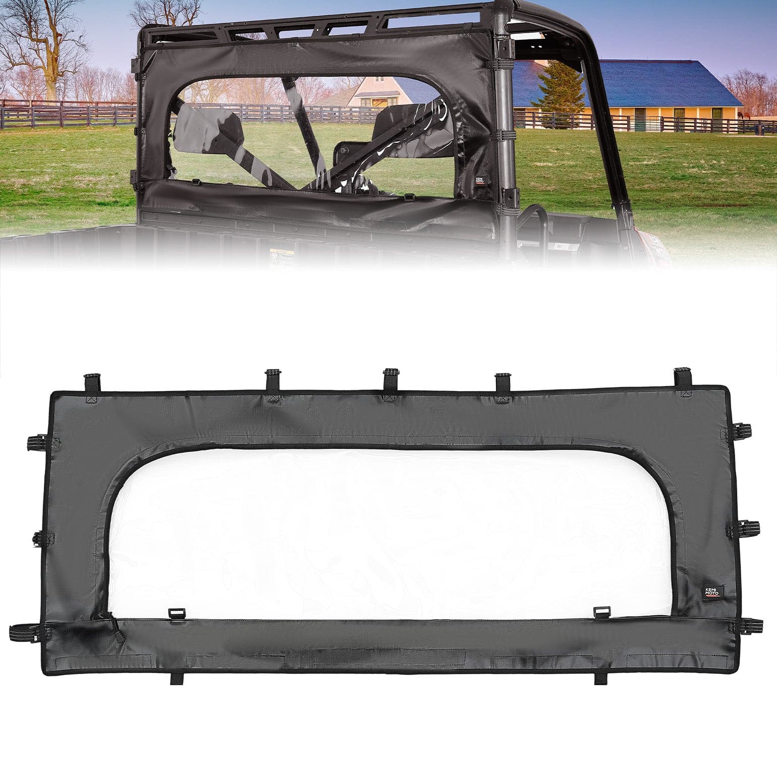 UTV Zippered Soft Rear Window for Polaris Ranger XP 1000 / Crew - Kemimoto