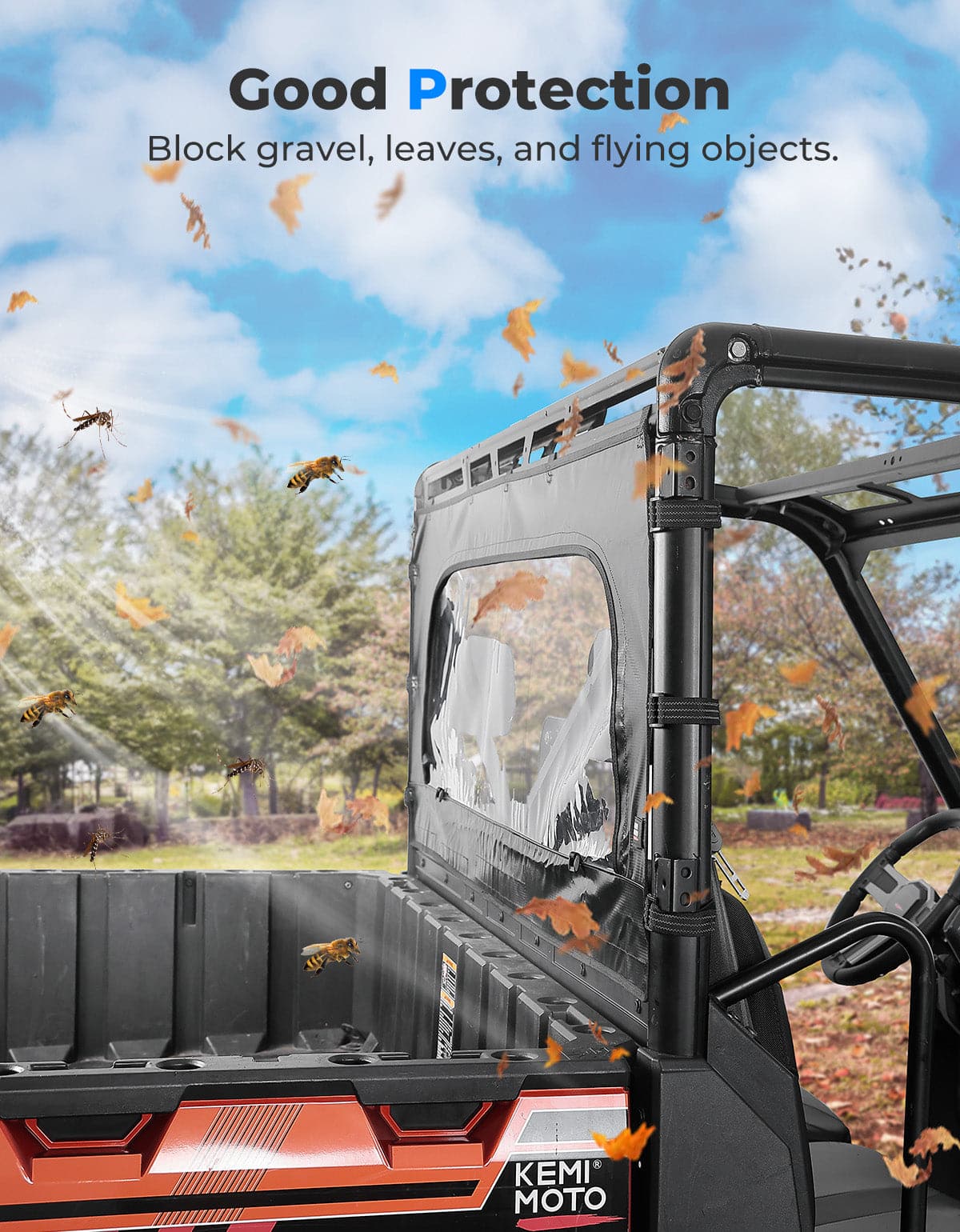 UTV Zippered Soft Rear Window for Polaris Ranger XP 1000 / Crew - Kemimoto