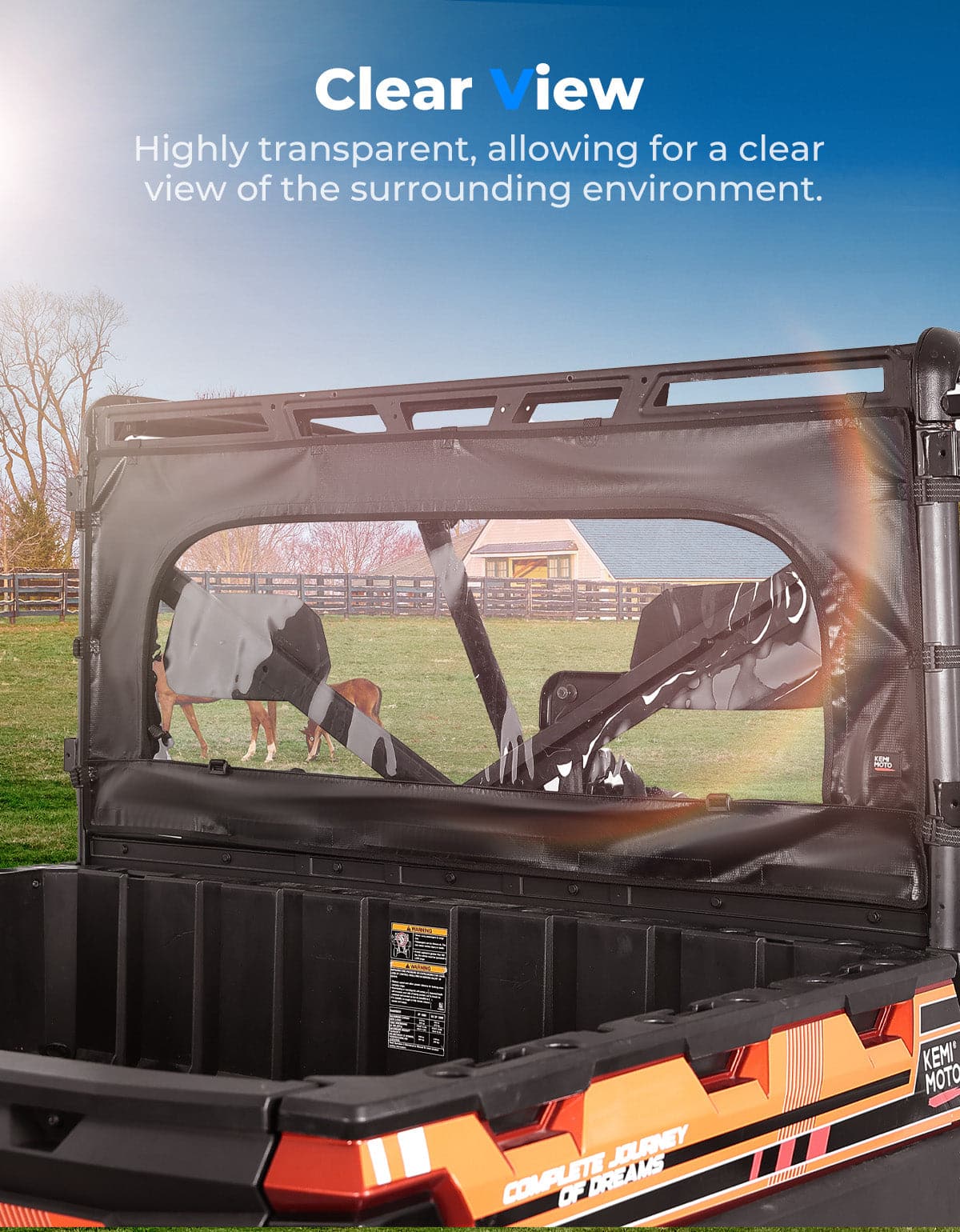UTV Zippered Soft Rear Window for Polaris Ranger XP 1000 / Crew - Kemimoto