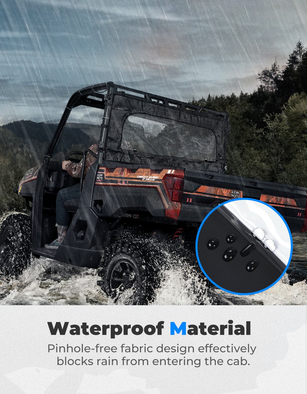 UTV Zippered Soft Rear Window for Polaris Ranger XP 1000 / Crew - Kemimoto