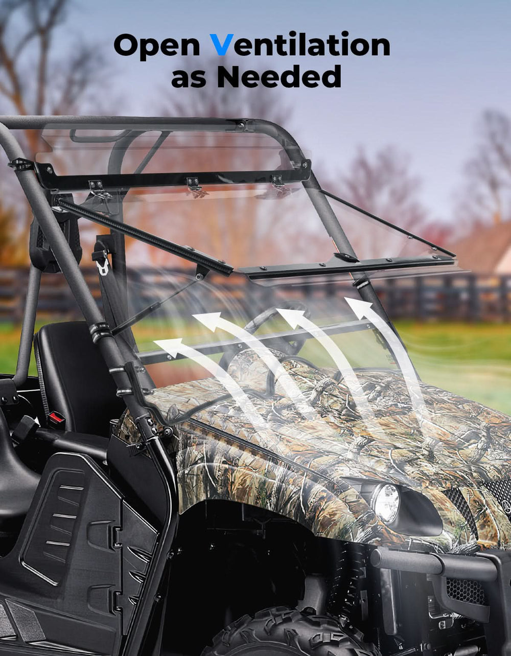 Front Flip Split Windshield for Yamaha Rhino 450 660 2004-2013 - Kemimoto