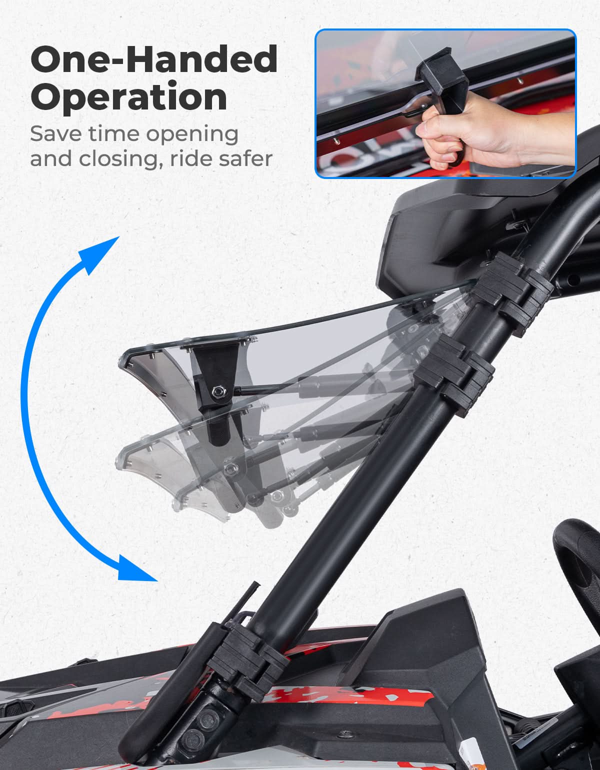 2-IN-1 Flip Up Windshield for 2019-2023 Polaris RZR XP 1000 /RZR XP Turbo 2 and 4 Seater - Kemimoto