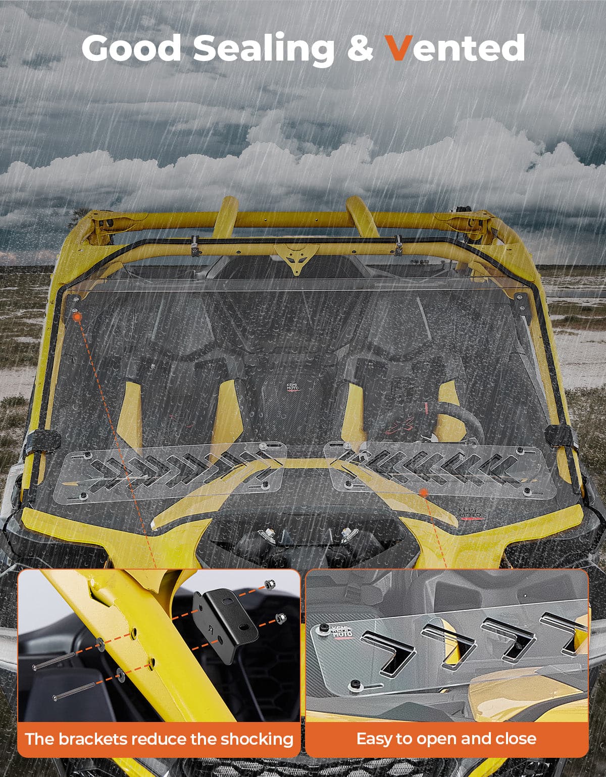 Vented Front Full Windshield for Can Am Maverick R 2024+ - Kemimoto