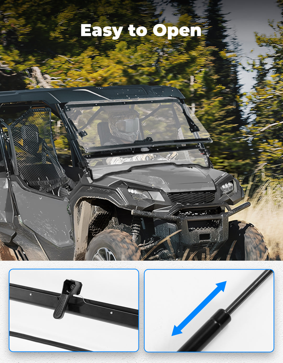 2-IN-1 Flip Windshield for Pioneer 1000 1000-5 1000-6 2016-2024 - Kemimoto