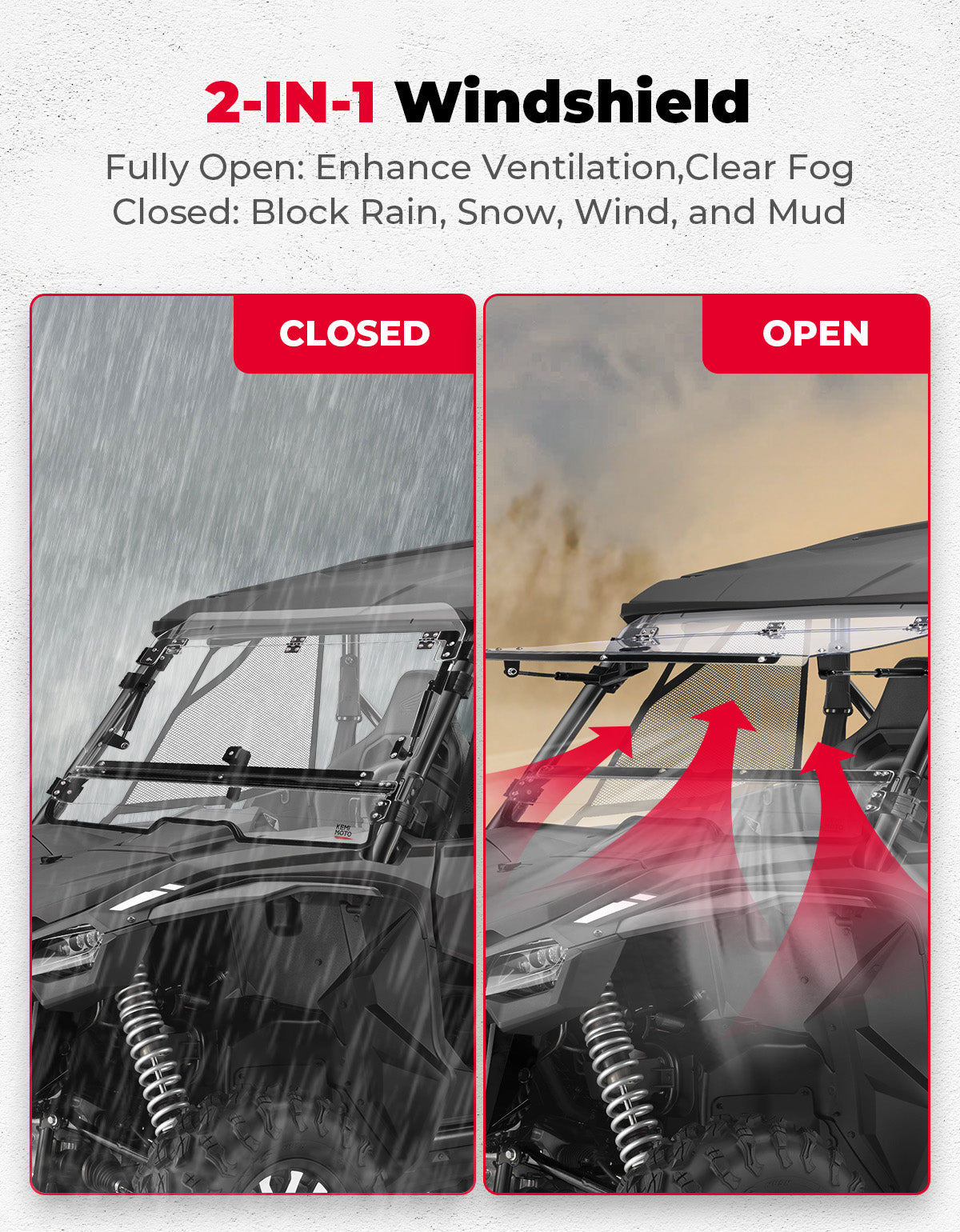 Flip 2-in-1 Windshield for Talon 1000X/1000R/1000X-4 - Kemimoto