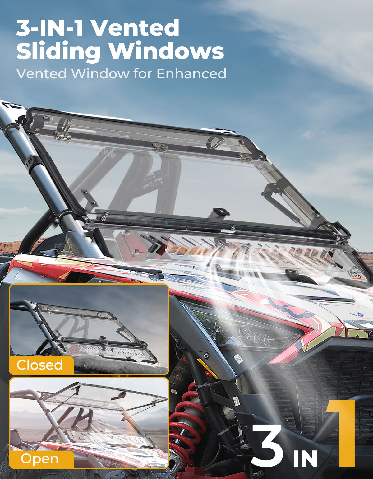 Upgraded Flip Windshield with Slide Window for 2020-2024 RZR PRO XP/4 - Kemimoto