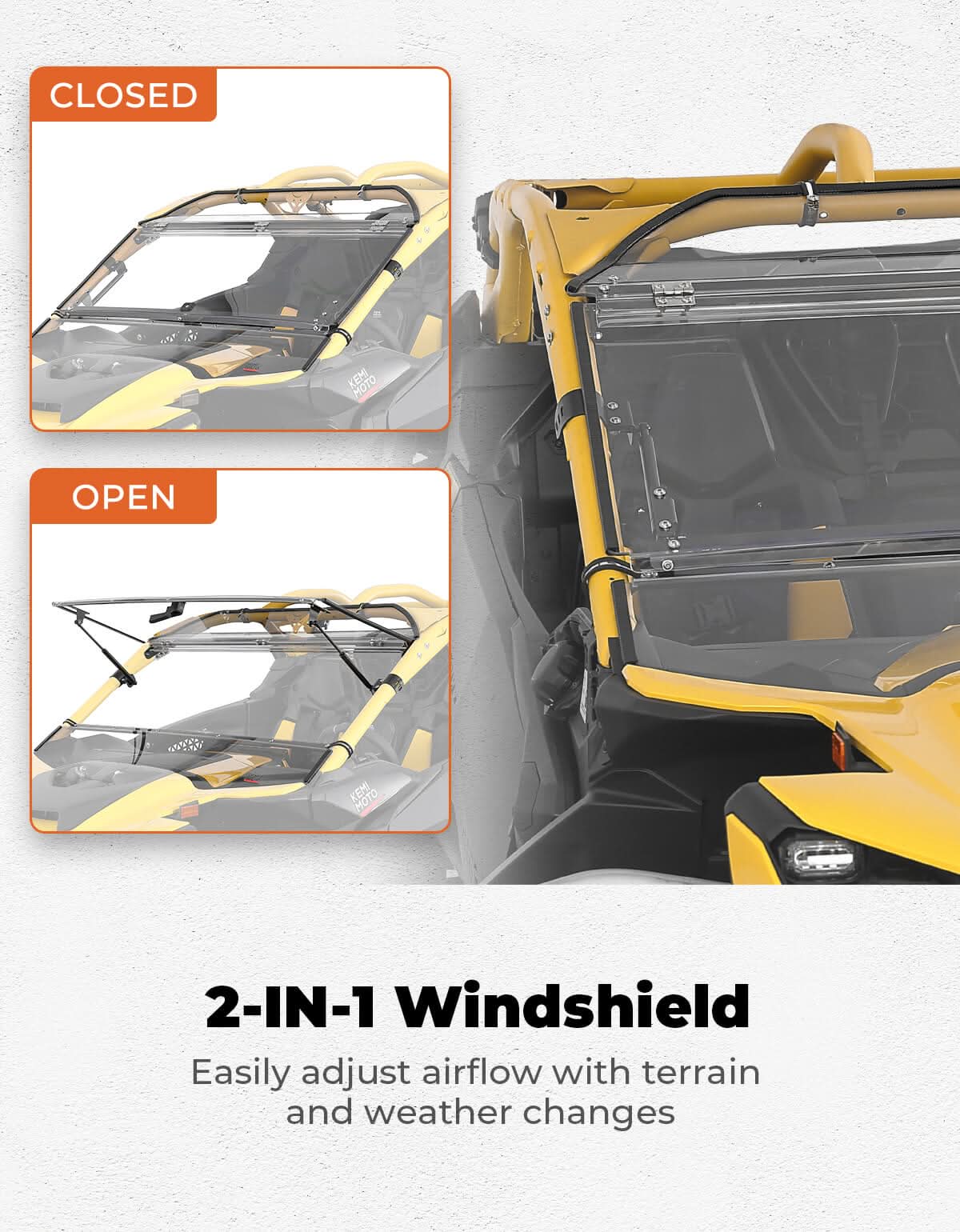 Flip Windshield Scratch Resistant for Can-Am Maverick R 2024+ - Kemimoto