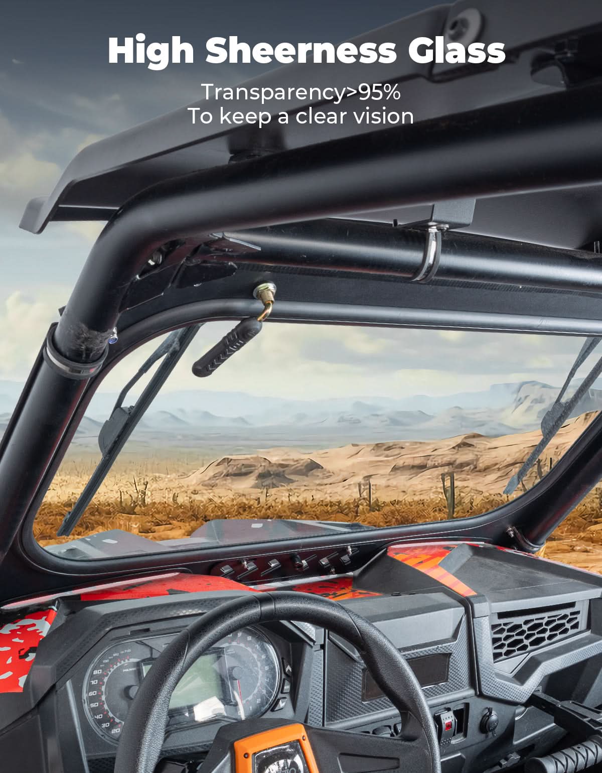 Glass Windshield with 2 Manual Wipers for 2019-2023 Polaris RZR XP 1000 /Turbo - Kemimoto