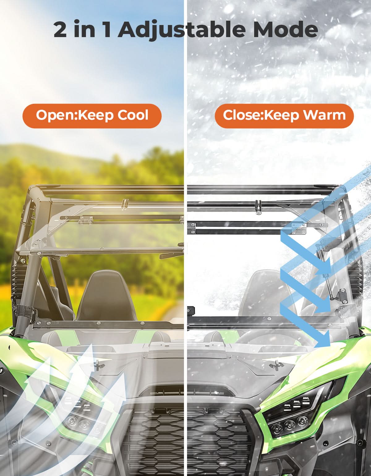 Scratch Resistant Flip Windshield for Kawasaki Teryx KRX 1000