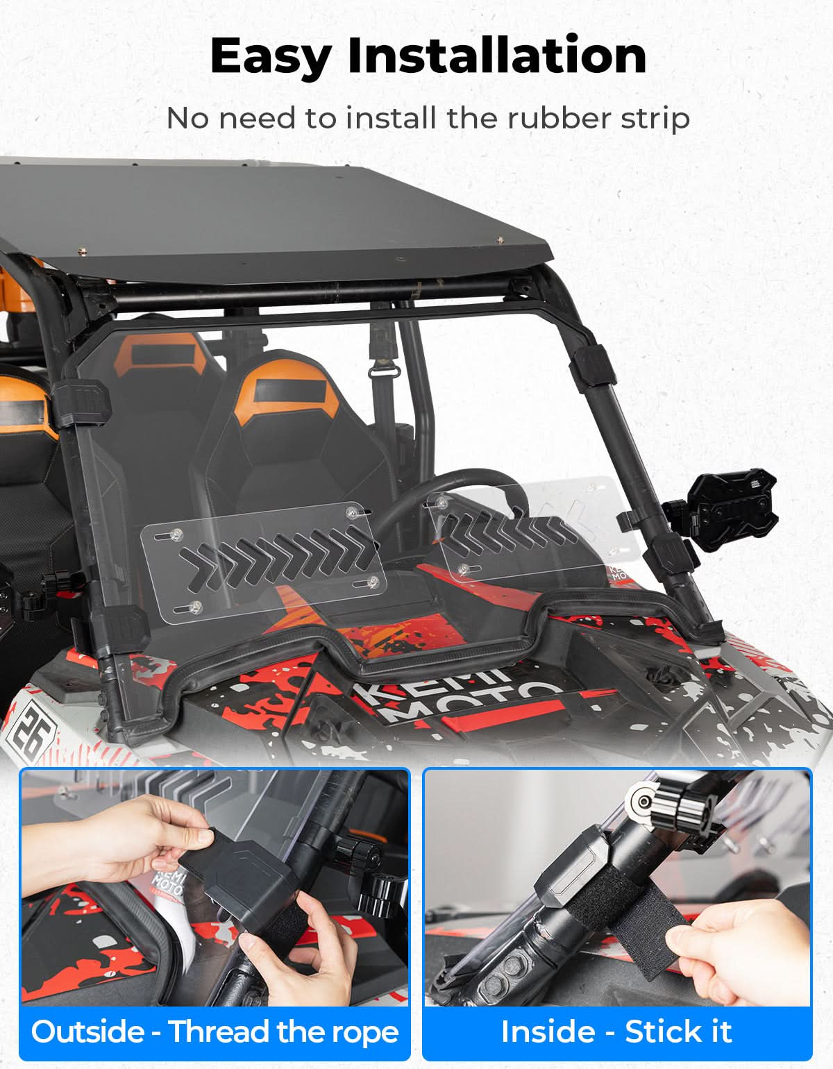 Front Windshield 2-IN-1 Vented for Polaris RZR XP 1000 / RZR XP Turbo 2019-2023 - Kemimoto