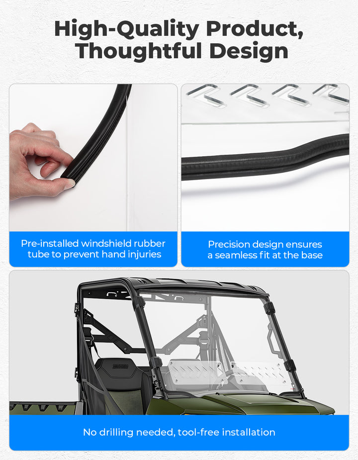 2-in-1 Vented Front Windshield for Polaris Ranger Midsize 570 500 2015-2022 - Kemimoto