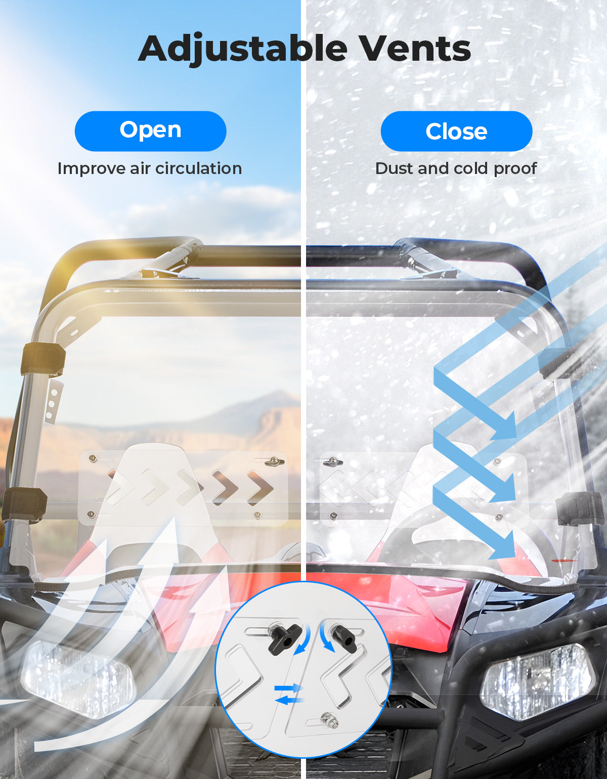 Front 2-IN-1 Vented Windshield for Polaris RZR 800/S800/4 800/XP 900/RZR 570 - Kemimoto