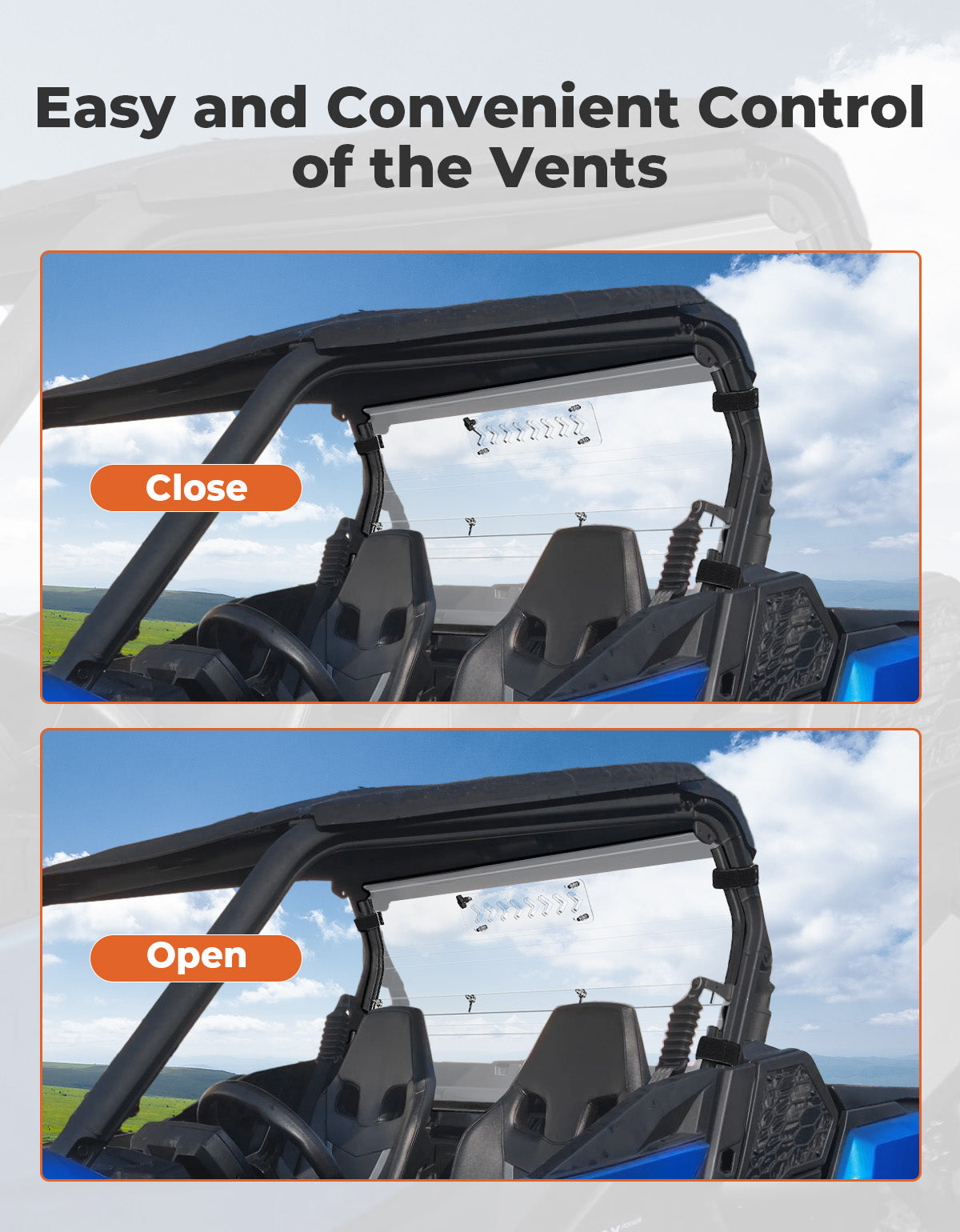 Vented Rear Windshield for Can-Am Commander 700 1000 2021-2025 - Kemimoto