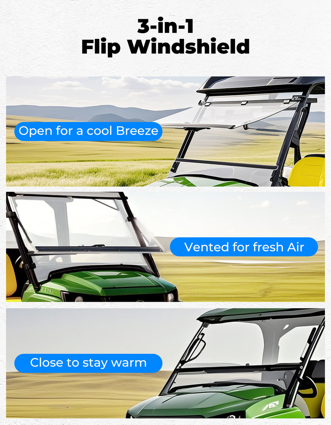 Flip Windshield for John Deere Gator - Kemimoto