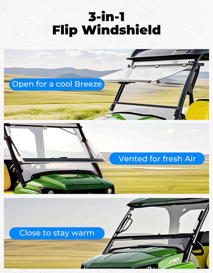 Flip Windshield for John Deere Gator - Kemimoto