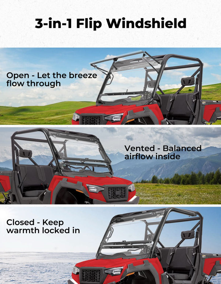 3-in-1 Flip Front Windshield for 2020+ Tracker 800SX - Kemimoto