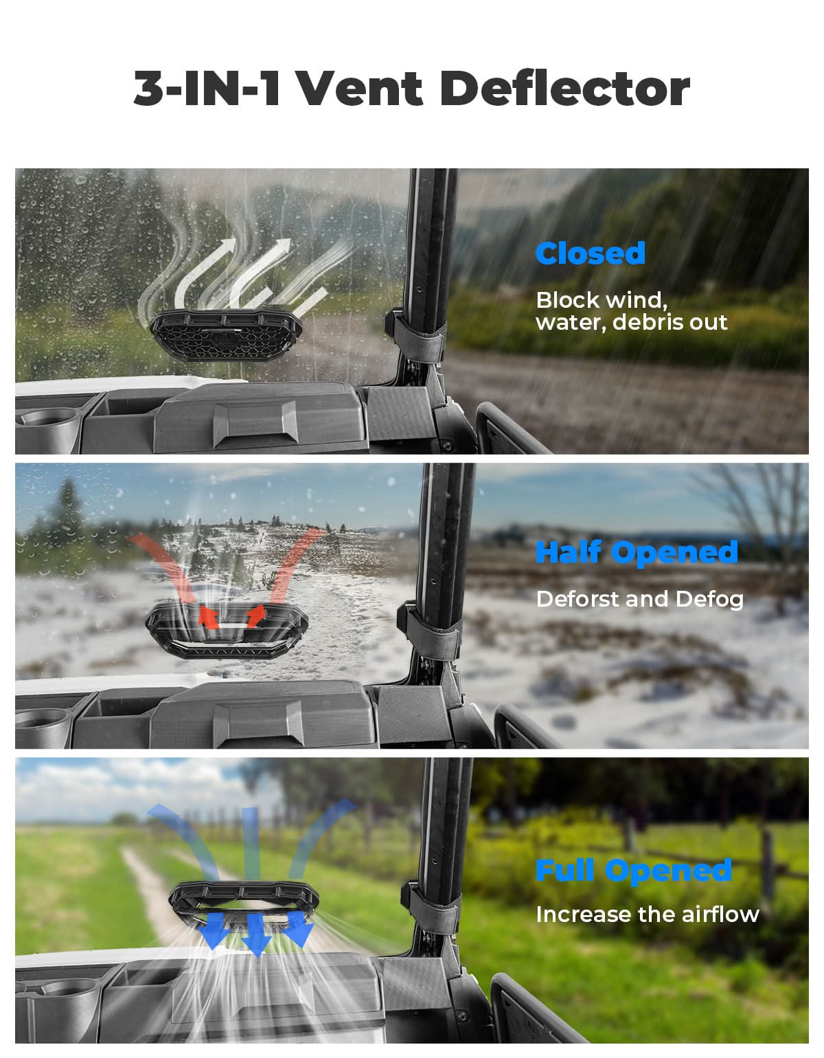 3-in-1 Vented Windshield for Polaris Ranger 1000 & XP 900/1000