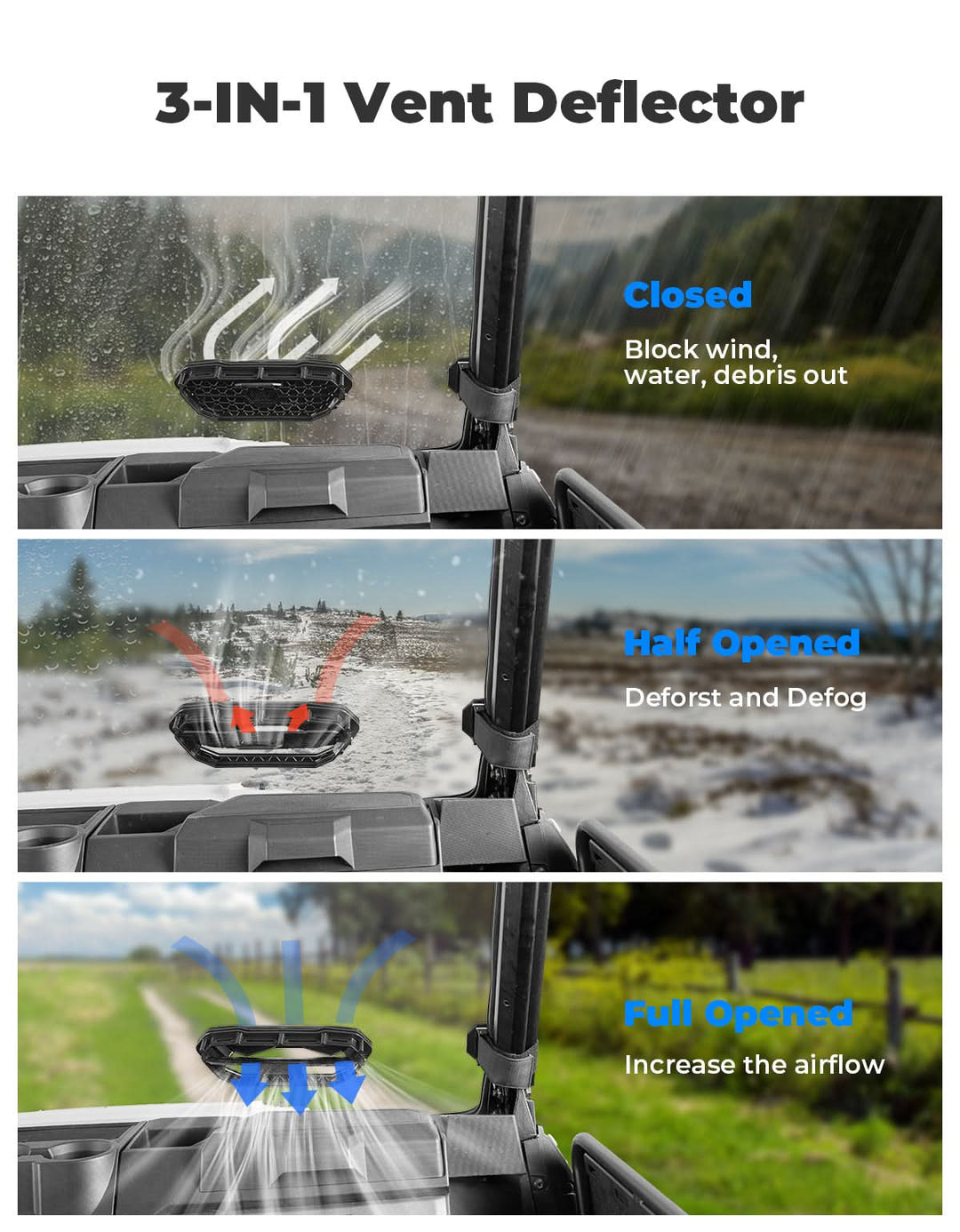 3-in-1 Vented Windshield for Polaris Ranger 1000 & XP 900/1000 (2014-2026)