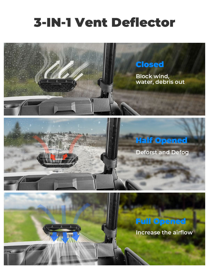 3-in-1 Vented Windshield for Polaris Ranger 1000 & XP 900/1000 (2014-2026)
