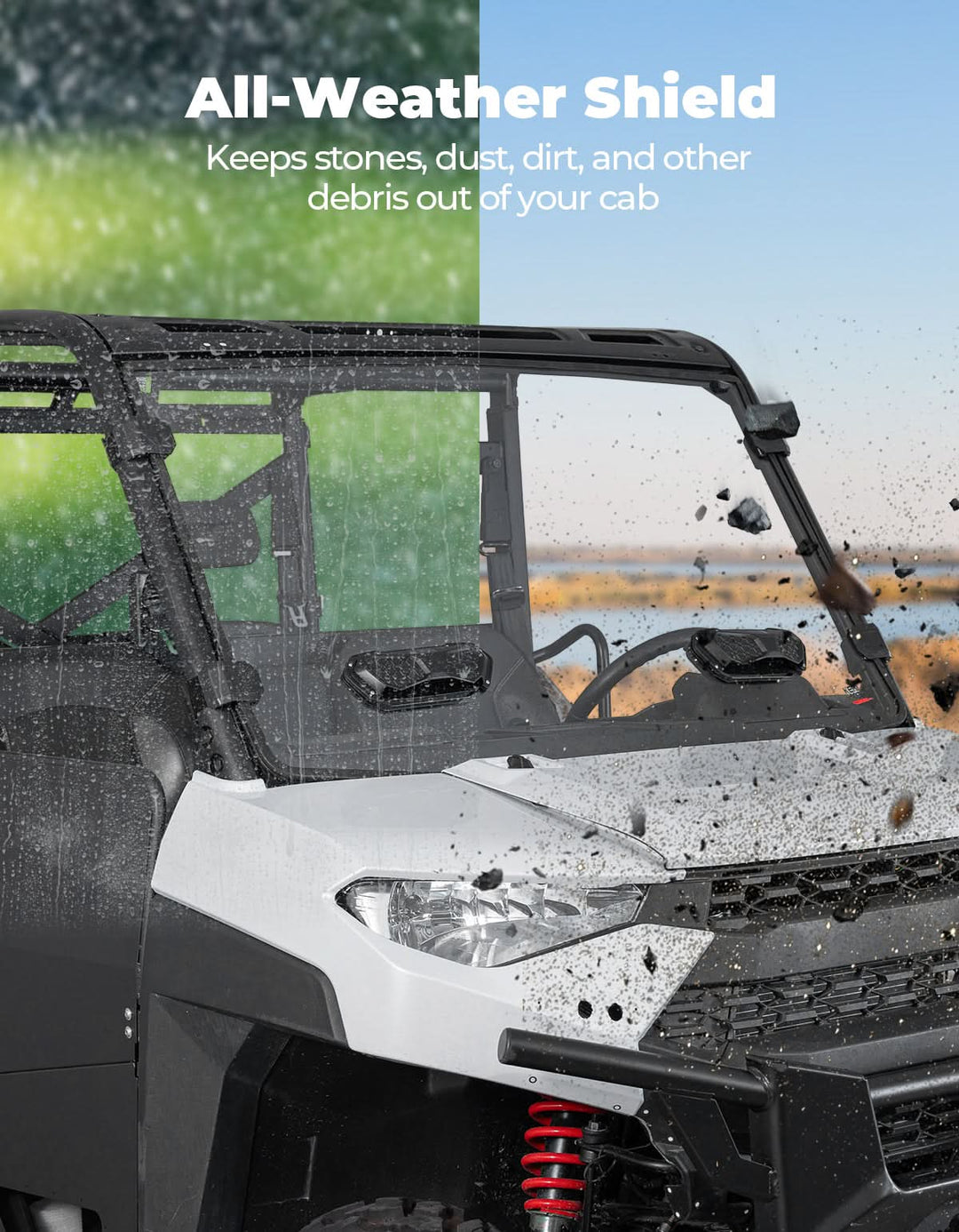 KEMIMOTO Clear PVC Soft Front Windshield – Fits Polaris Ranger 1000 / XP 1000 / Crew XP 1000 (2017-2025)