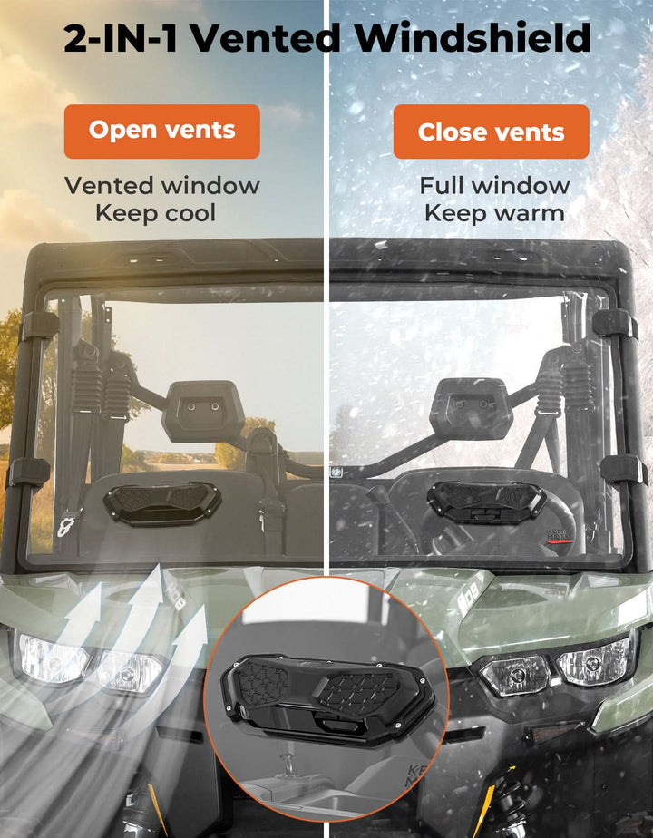 Vented Front Windshield for Can-Am Defender HD5/HD8/HD10/MAX（2016-2025） - Kemimoto