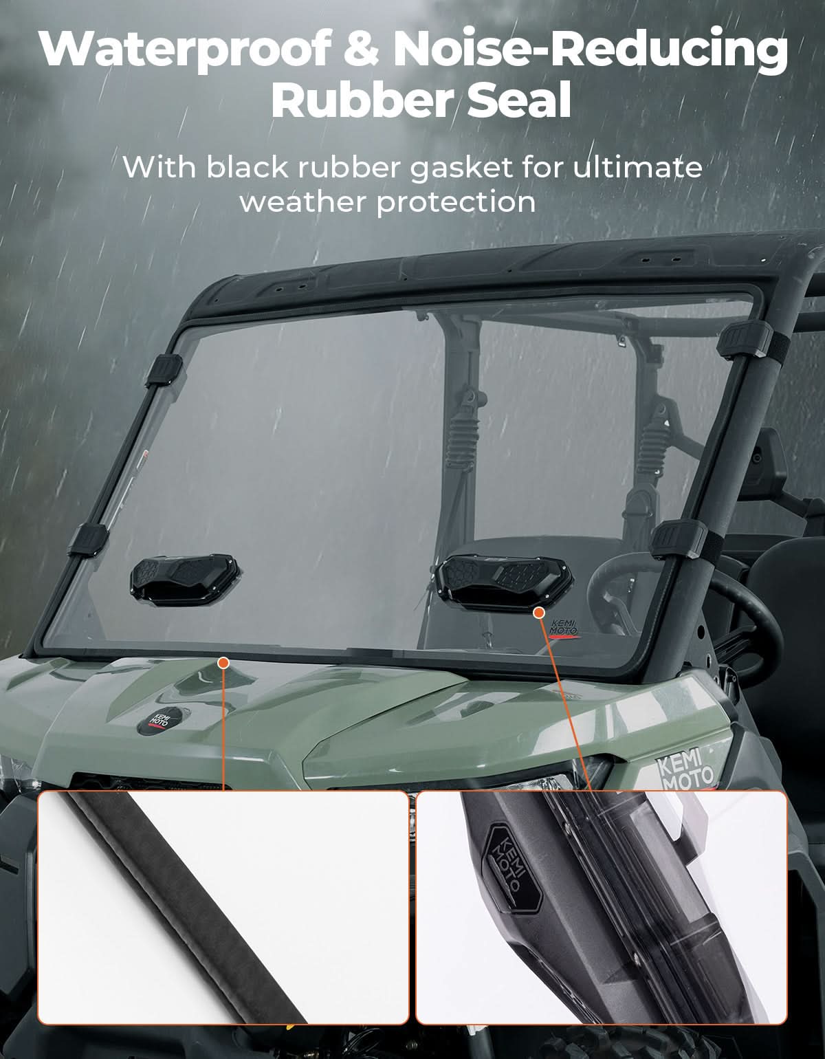 Vented Front Windshield for Can-Am Defender HD5/HD8/HD10/MAX（2016-2025） - Kemimoto