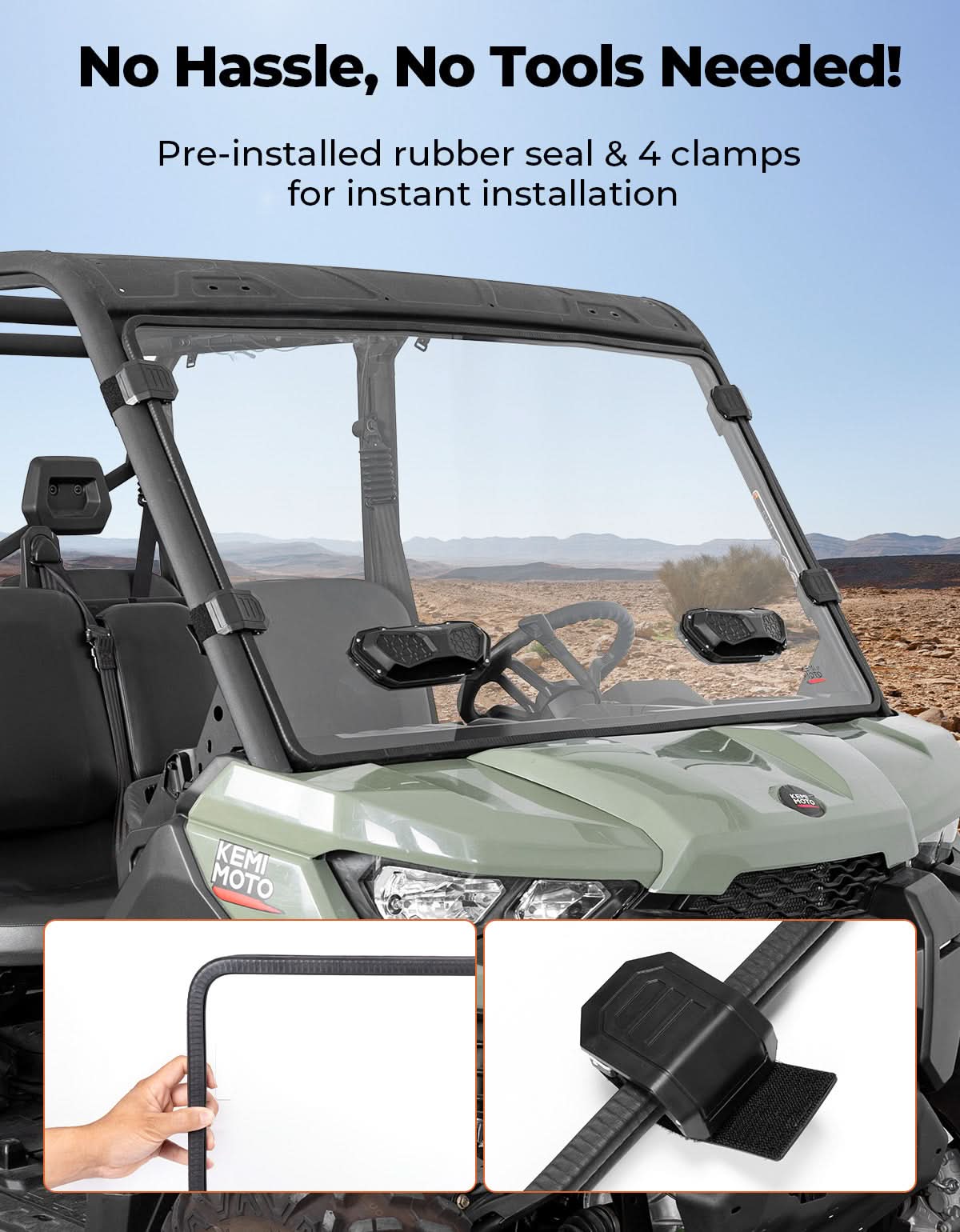 Vented Front Windshield for Can-Am Defender HD5/HD8/HD10/MAX（2016-2025） - Kemimoto